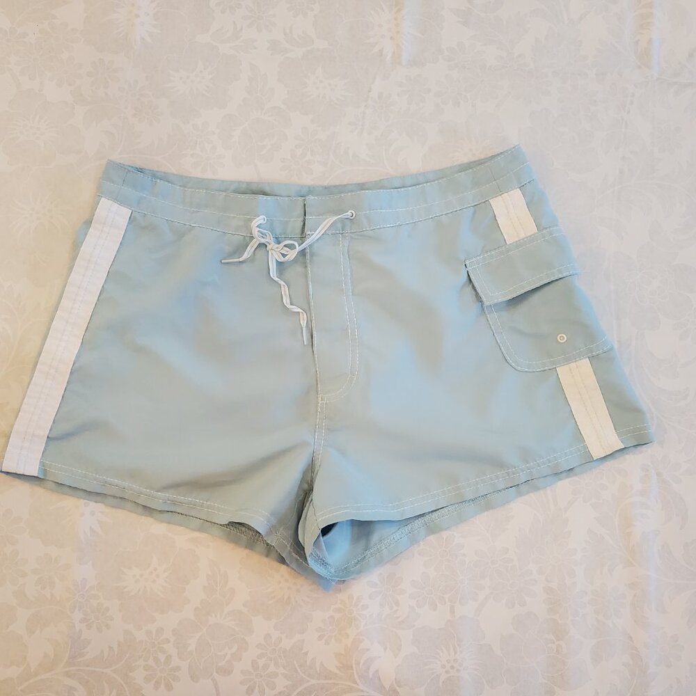 Vintage Y2K Essential Gear Women's Light Blue Swim Board Shorts Medium